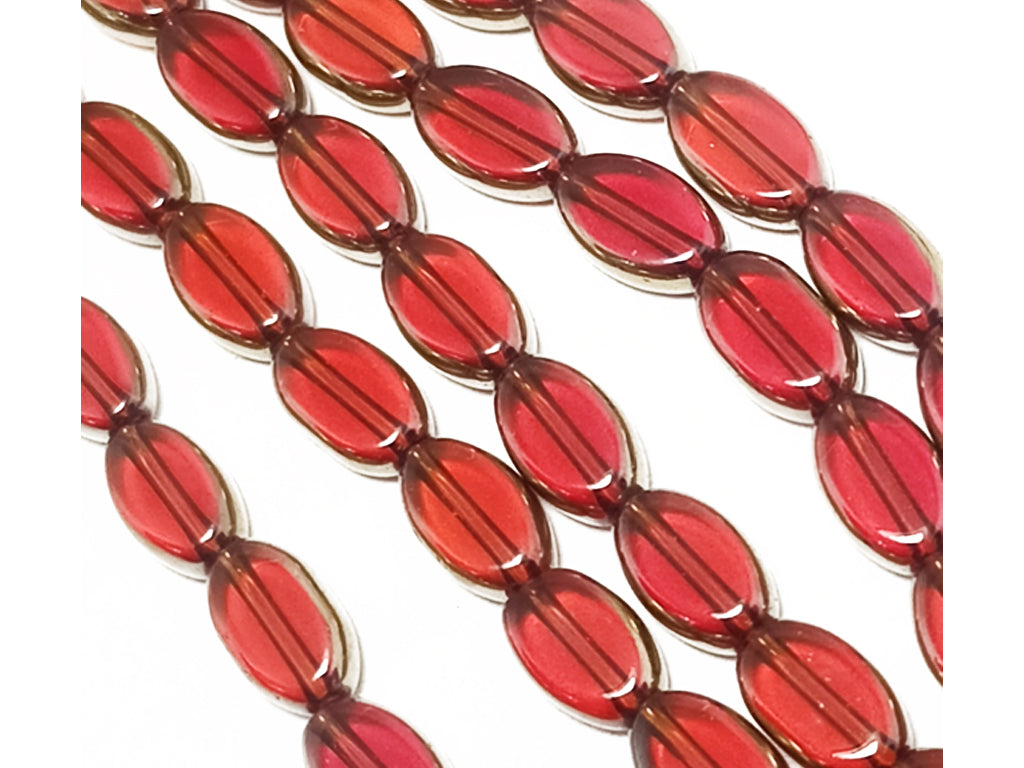 Red Transparent Oval Fire Polished Glass Beads
