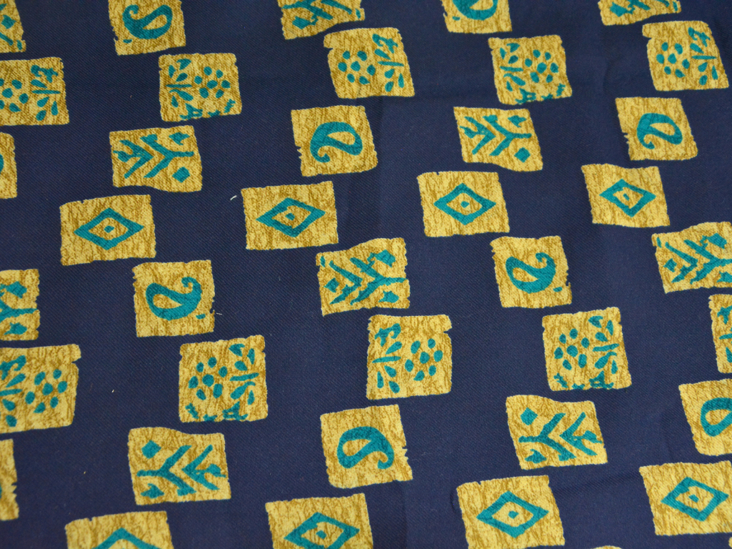 Dark Blue Traditional Printed Semi Pashimna Woolen Fabric