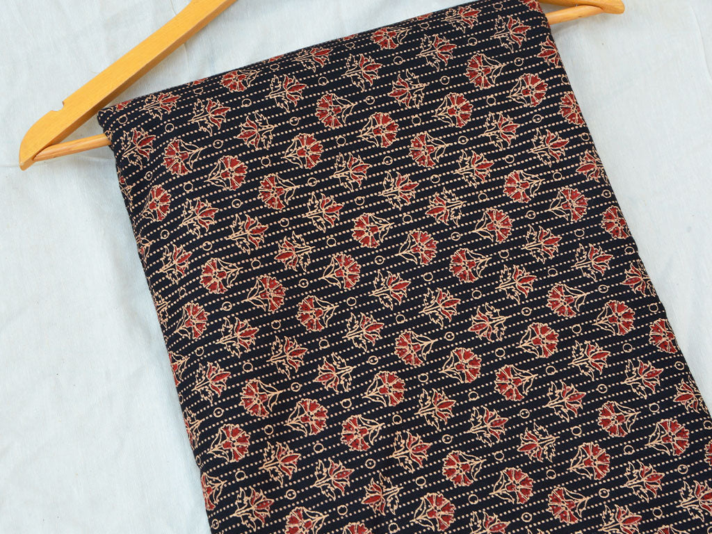Black Floral Pure Cotton Kantha Fabric