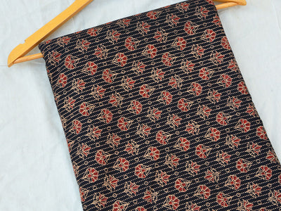 Black Floral Pure Cotton Kantha Fabric