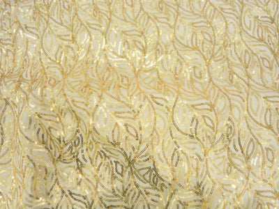 Off White Dyed Viscose Georgette With Sequins Embroidered Fabric