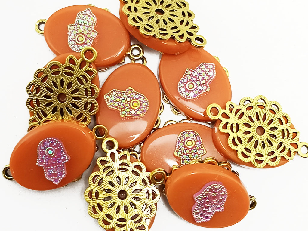 Orange Oval Plastic & Metal Charms