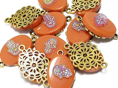 Orange Oval Plastic & Metal Charms