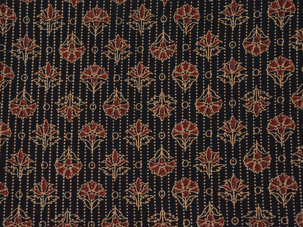 Black Floral Pure Cotton Kantha Fabric