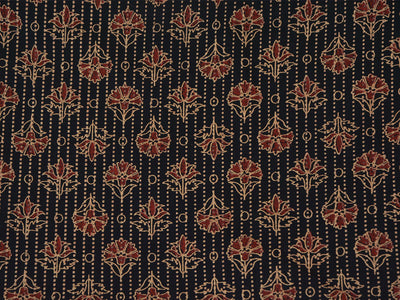 Black Floral Pure Cotton Kantha Fabric