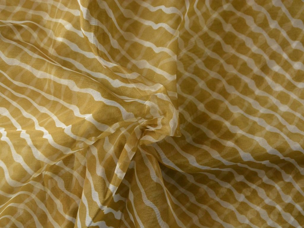 Mehandi Green Strips Digital Printed Liquid Organza Fabric