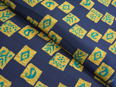 Dark Blue Traditional Printed Semi Pashimna Woolen Fabric
