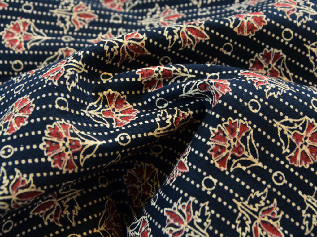 Black Floral Pure Cotton Kantha Fabric