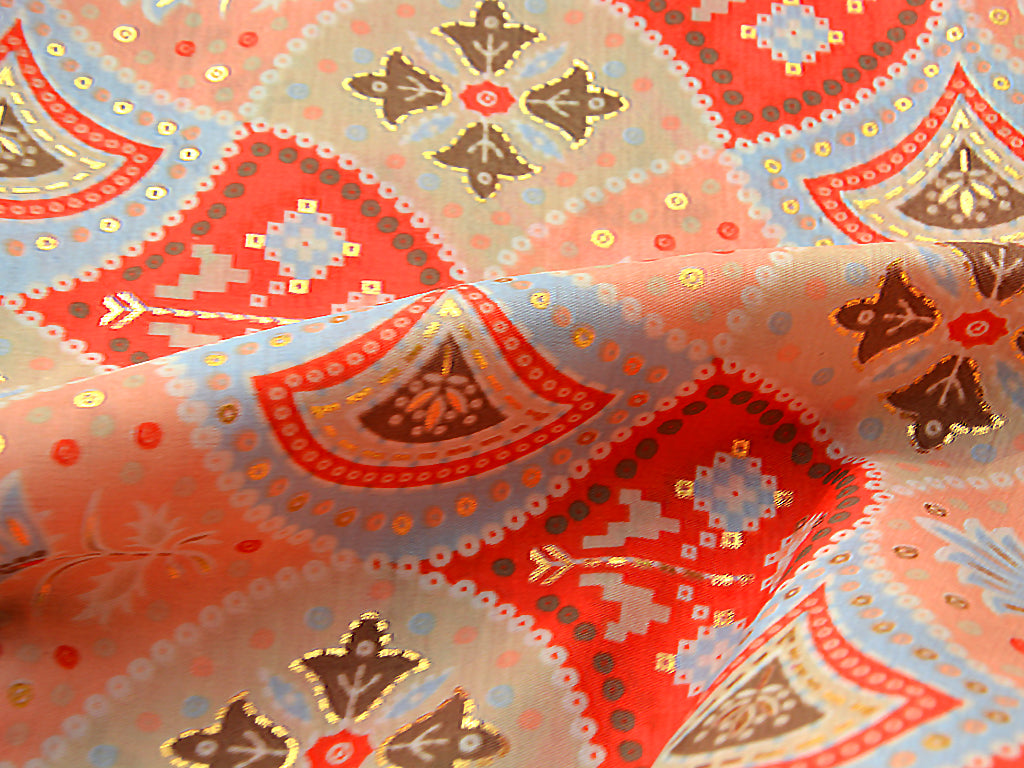 Red & Orange Geometric Soft Cotton Muslin Fabric