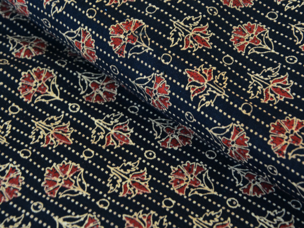 Black Floral Pure Cotton Kantha Fabric