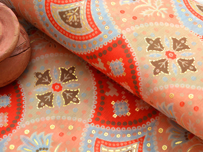 Red & Orange Geometric Soft Cotton Muslin Fabric