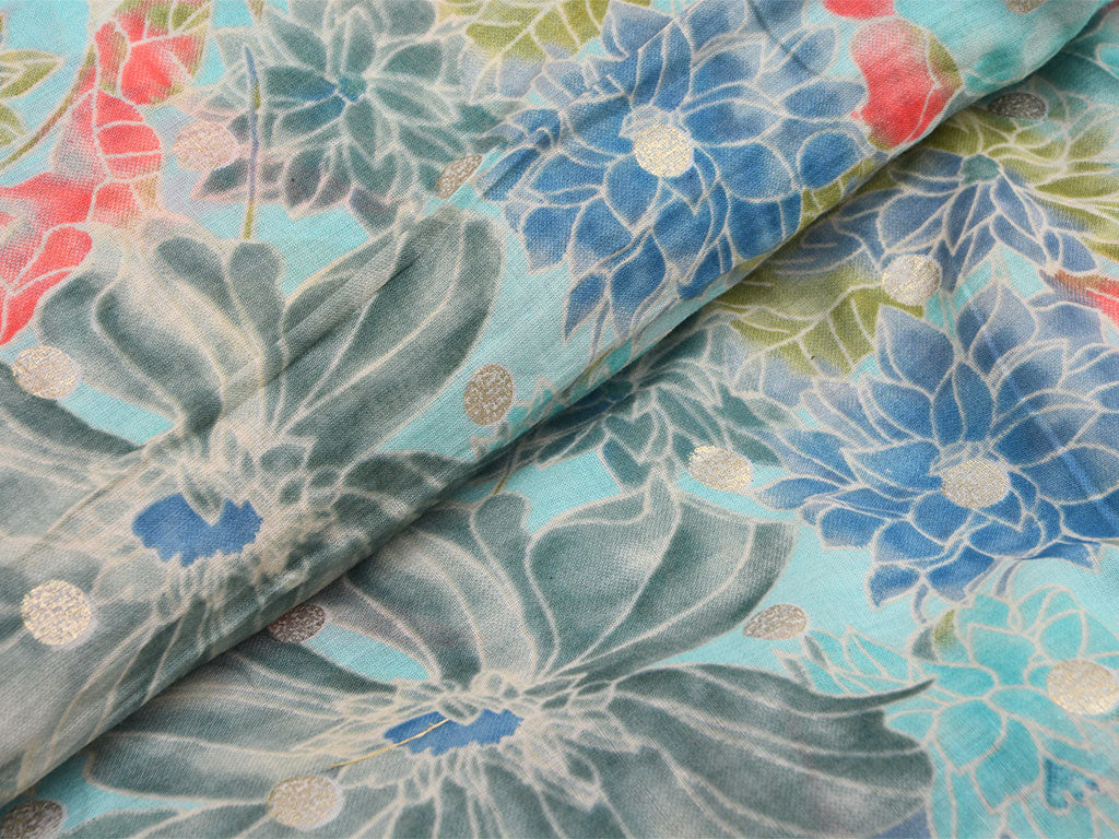Sky Blue Pure Mul Mul Kalamkari Cotton Fabric