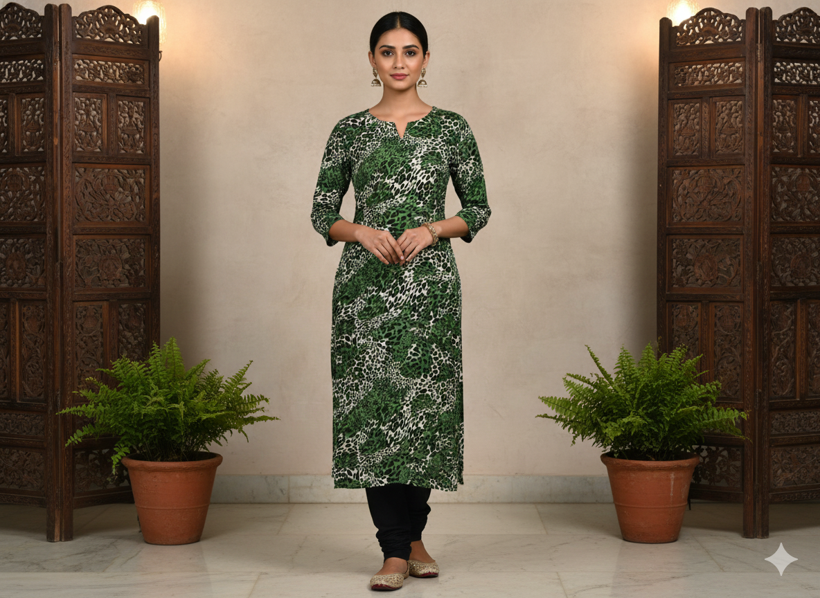 Light Green Leopard Digitally Printed Butter Crepe Fabric