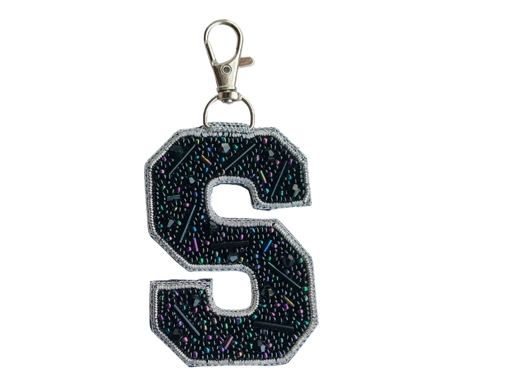 Black Cutdana 'S' Alphabet Bag Charm