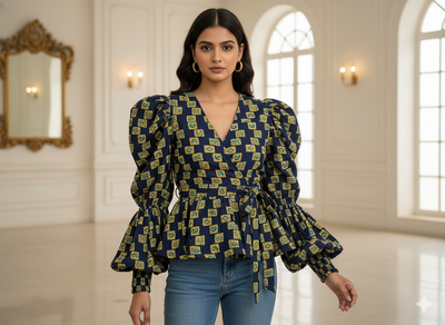 Dark Blue Traditional Printed Semi Pashimna Woolen Fabric