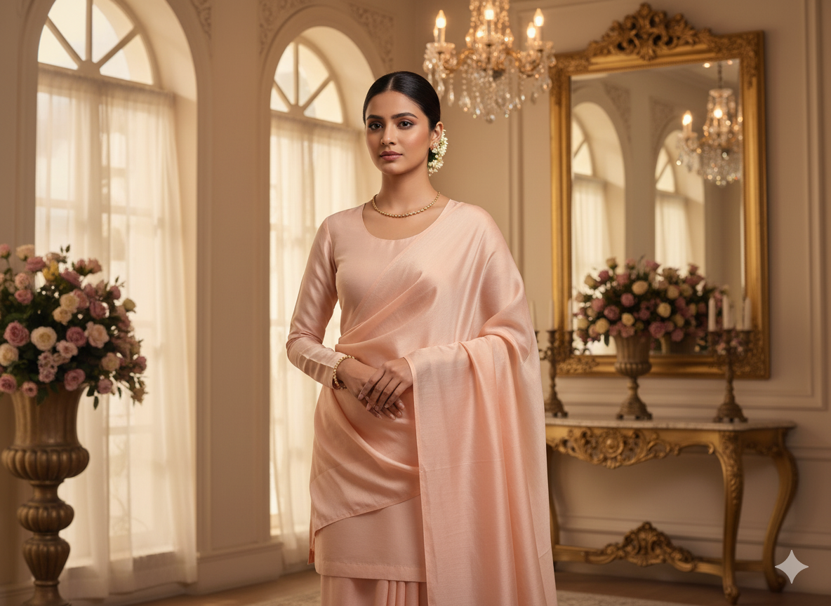 Pastel Peach Plain Malai Satin Fabric