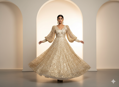Off White Dyed Viscose Georgette With Sequins Embroidered Fabric