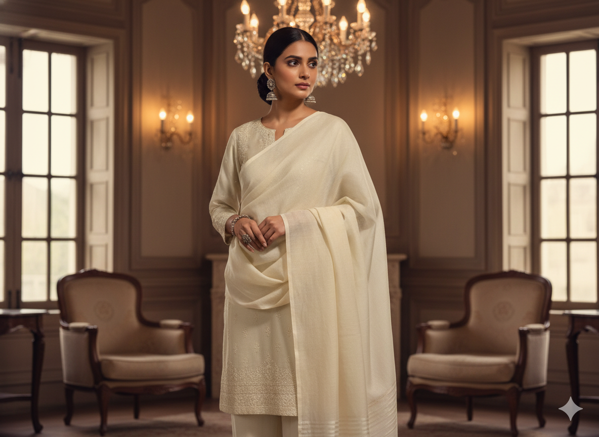 Off White Plain 100% Pure Mul Mul Cotton