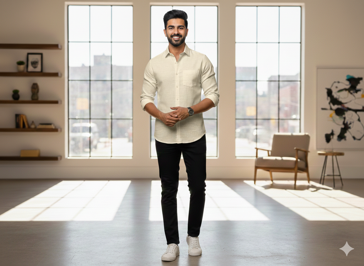 ऑफ व्हाइट कॉटन लिनन फैब्रिक