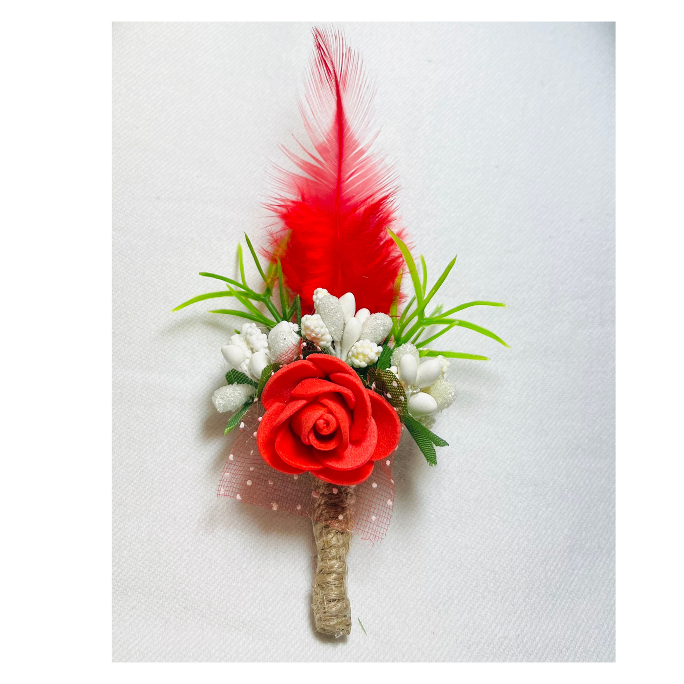 Red Faux Feather Flower Brooch ( Wholesale )