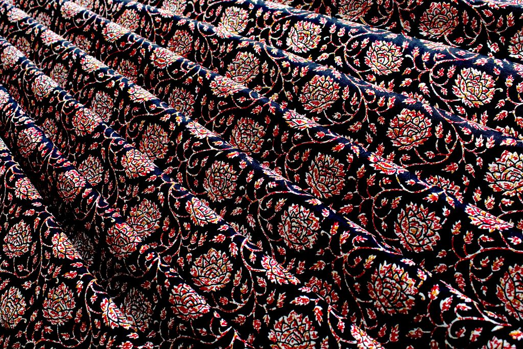 Black And Maroon Floral Printed Pure Cotton Fabric