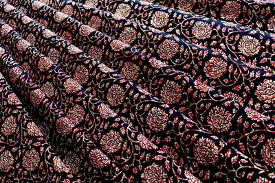 Black And Maroon Floral Printed Pure Cotton Fabric