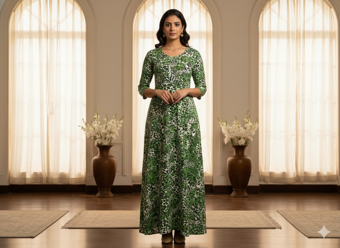 Light Green Leopard Digitally Printed Butter Crepe Fabric