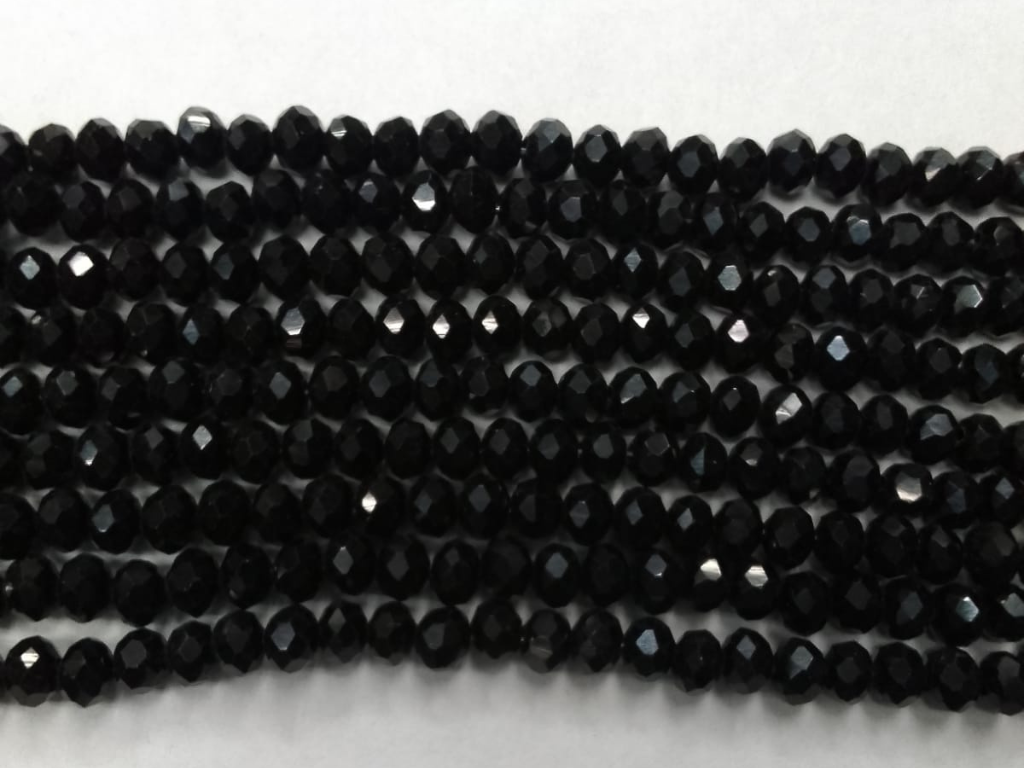 Jet Black Tyre Crystal Glass Beads (Wholesale