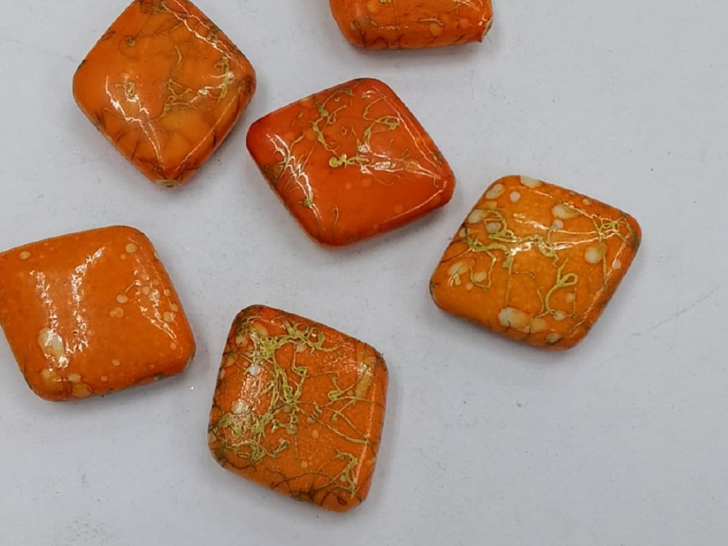 Orange Designer Square Plastic Stones