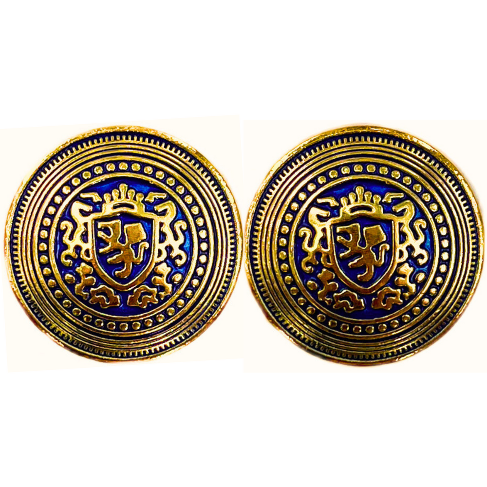 Golden & Blue King’s Favourite Royal Crest Lion Shield Eye-Catchy Design Round Shank Metal Button Blue and Golden Colour for Coat, Suit, Blazer, Sherwani, Nehru Jacket and for all Types of Clothes