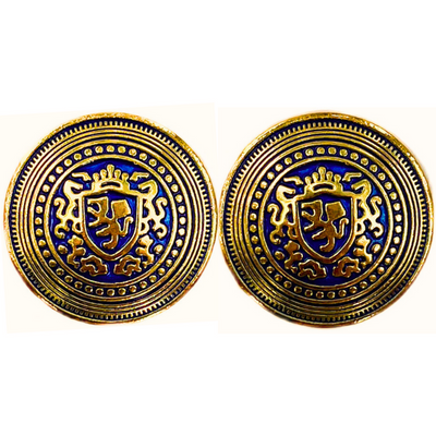 Golden & Blue King’s Favourite Royal Crest Lion Shield Eye-Catchy Design Round Shank Metal Button Blue and Golden Colour for Coat, Suit, Blazer, Sherwani, Nehru Jacket and for all Types of Clothes