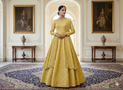 पीला धातुई सेक्विन कढ़ाई मलाई साटन कपड़ा