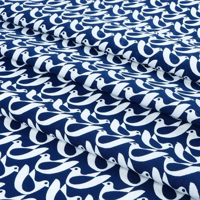 Navy Blue Quirky Printed Cotton Rayon Fabric