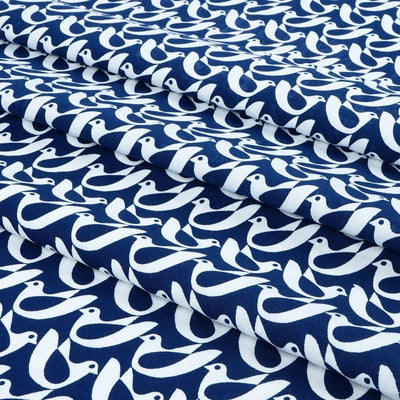 Navy Blue Quirky Printed Cotton Rayon Fabric