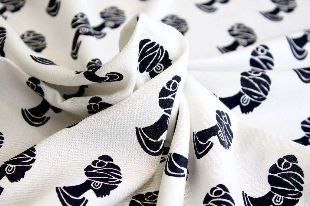 White & Black Traditional Printed Cotton Rayon Fabric