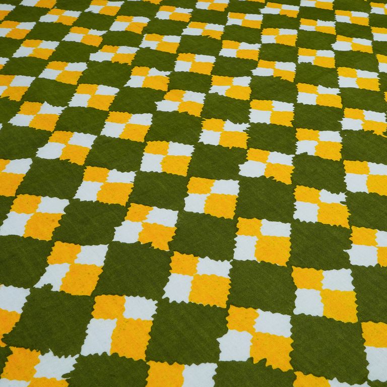 Olive & Yellow Geometric Printed Pure Cotton Fabric