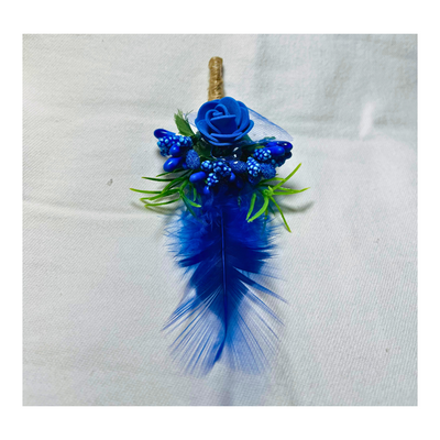 Blue Faux Feather Flower Brooch