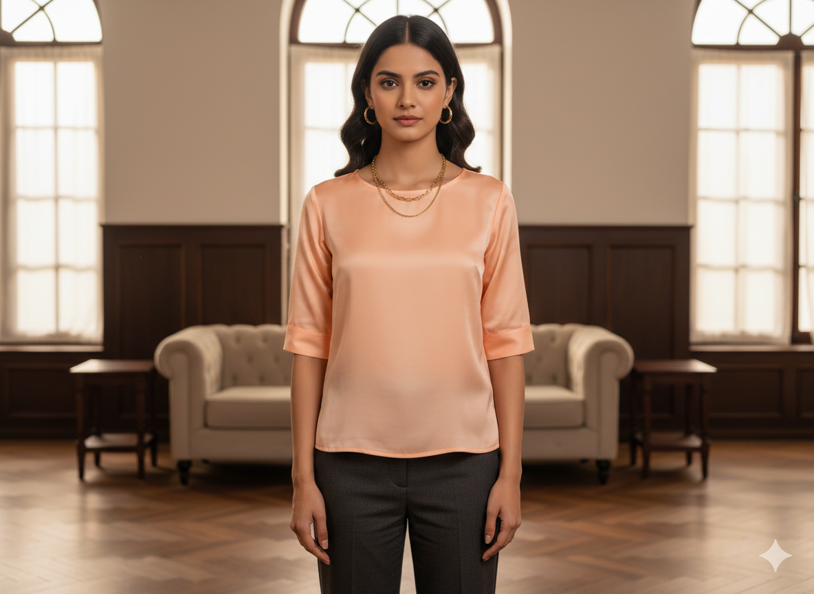 Light Peach Plain Malai Satin Fabric  (Wholesale)