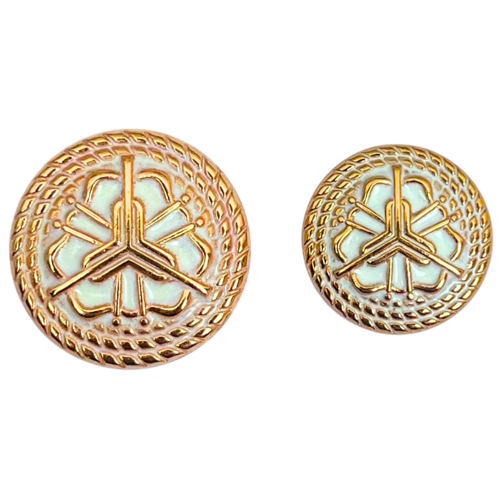 White & Golden Regal Floral Motif Antique Design Round Shank Metal Button