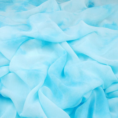 Turquoise & White Abstract Tie and Dye Pure Viscose Georgette Fabric