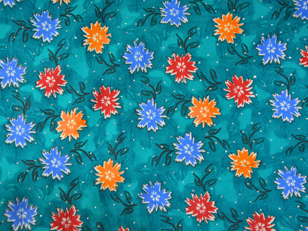 Teal Blue Floral Digitally Printed Butter Crepe Fabric