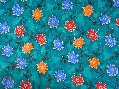 Teal Blue Floral Digitally Printed Butter Crepe Fabric