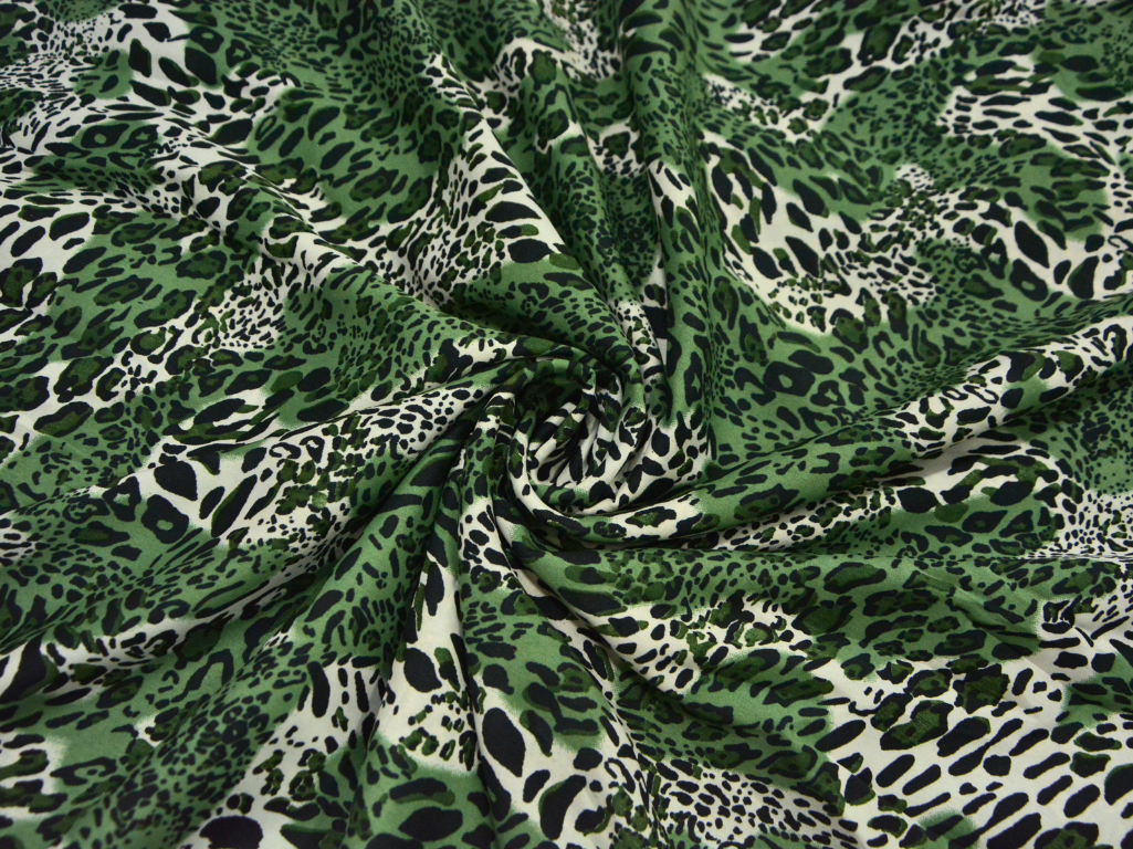 Light Green Leopard Digitally Printed Butter Crepe Fabric