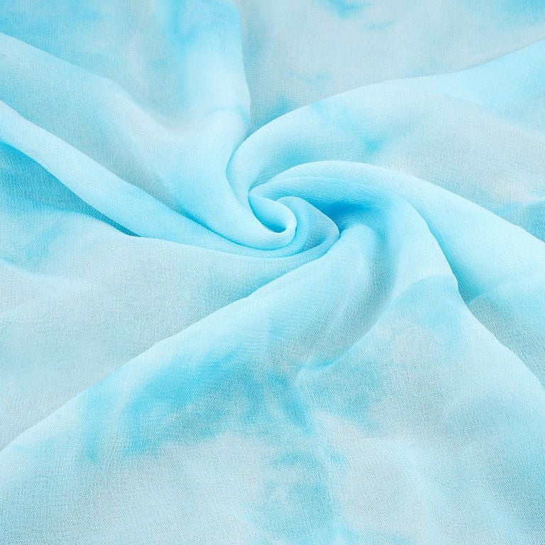 Turquoise & White Abstract Tie and Dye Pure Viscose Georgette Fabric