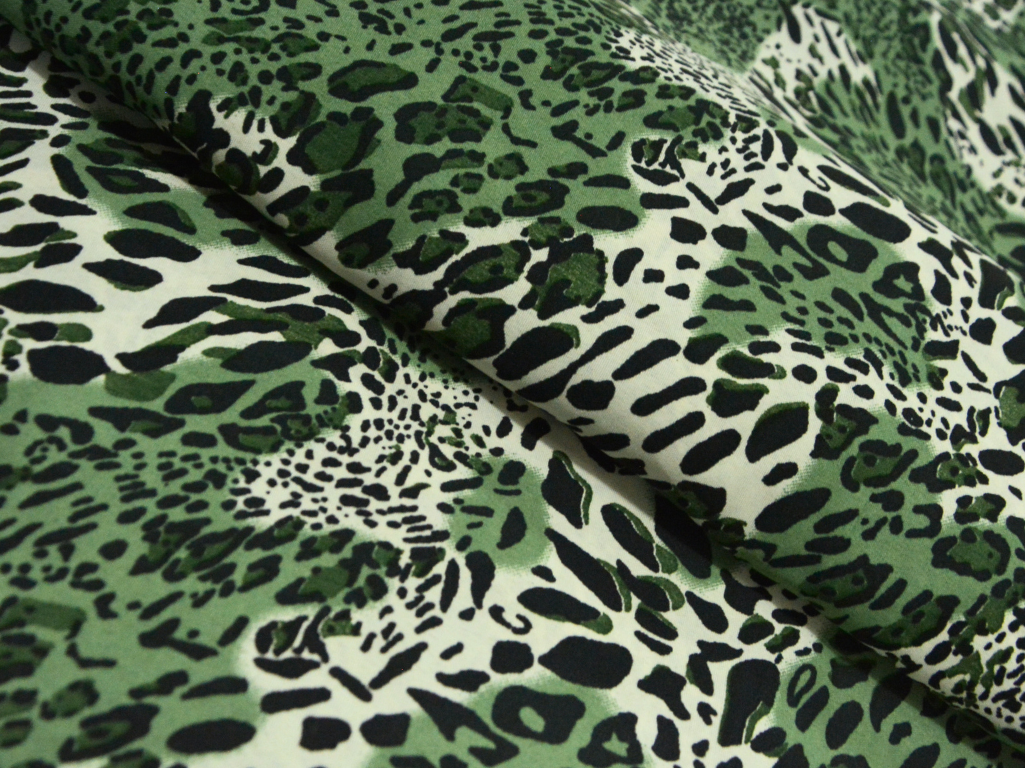 Light Green Leopard Digitally Printed Butter Crepe Fabric