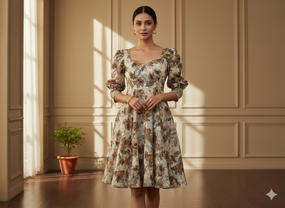 ऑफ व्हाइट एब्स्ट्रैक्ट पैटर्न शुद्ध मुल मुल कॉटन फ़ैब्रिक