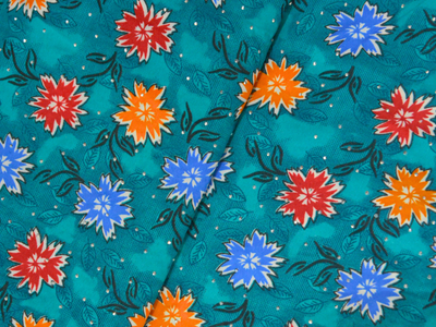 Teal Blue Floral Digitally Printed Butter Crepe Fabric