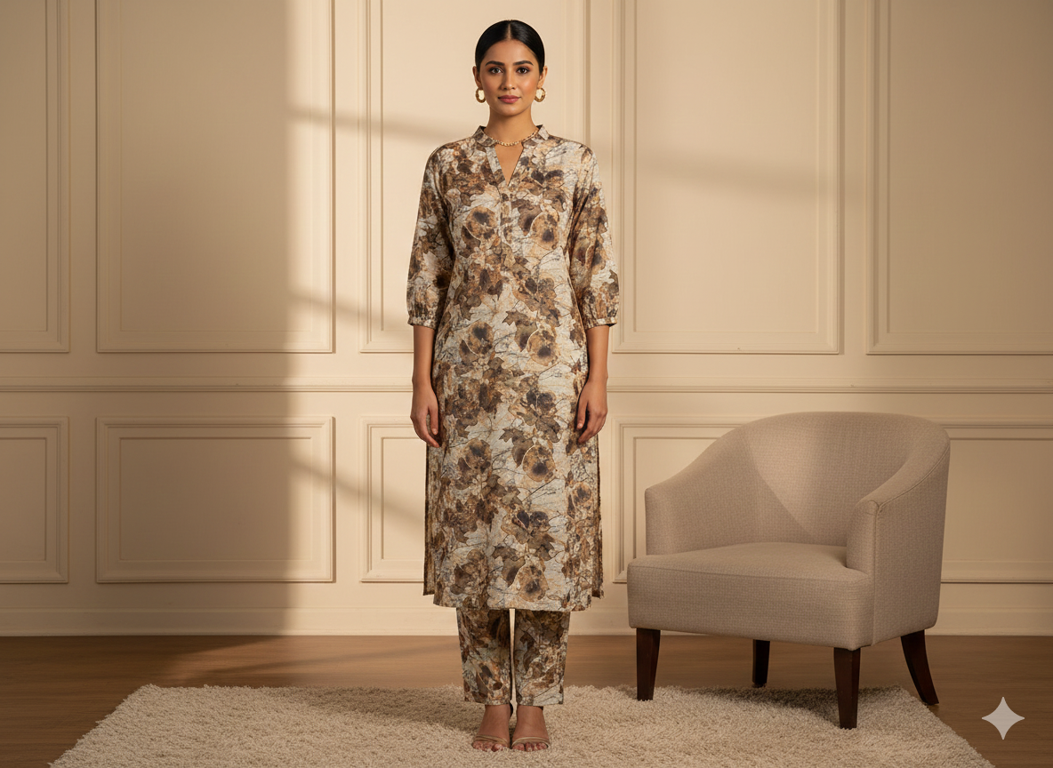 ऑफ व्हाइट एब्स्ट्रैक्ट पैटर्न शुद्ध मुल मुल कॉटन फ़ैब्रिक