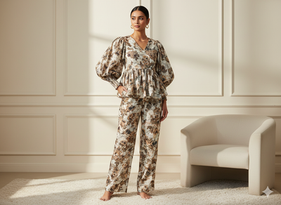 ऑफ व्हाइट एब्स्ट्रैक्ट पैटर्न शुद्ध मुल मुल कॉटन फ़ैब्रिक