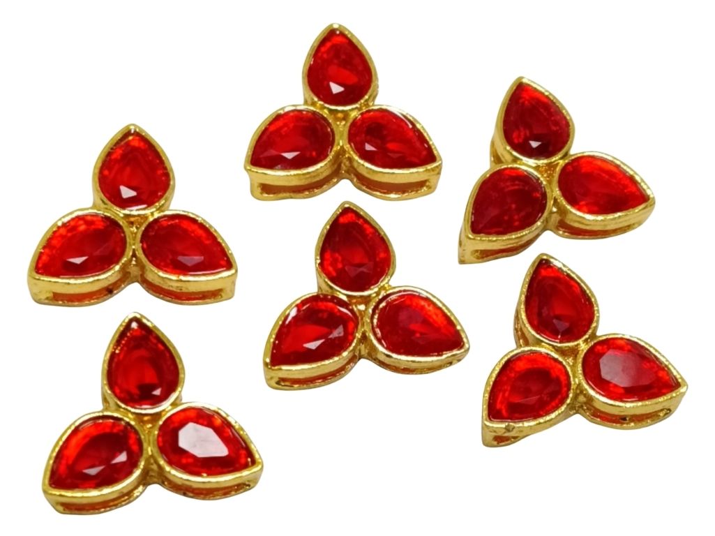 Cherry Red 3-Petal flower AD Stone Embedded Kundan Stones